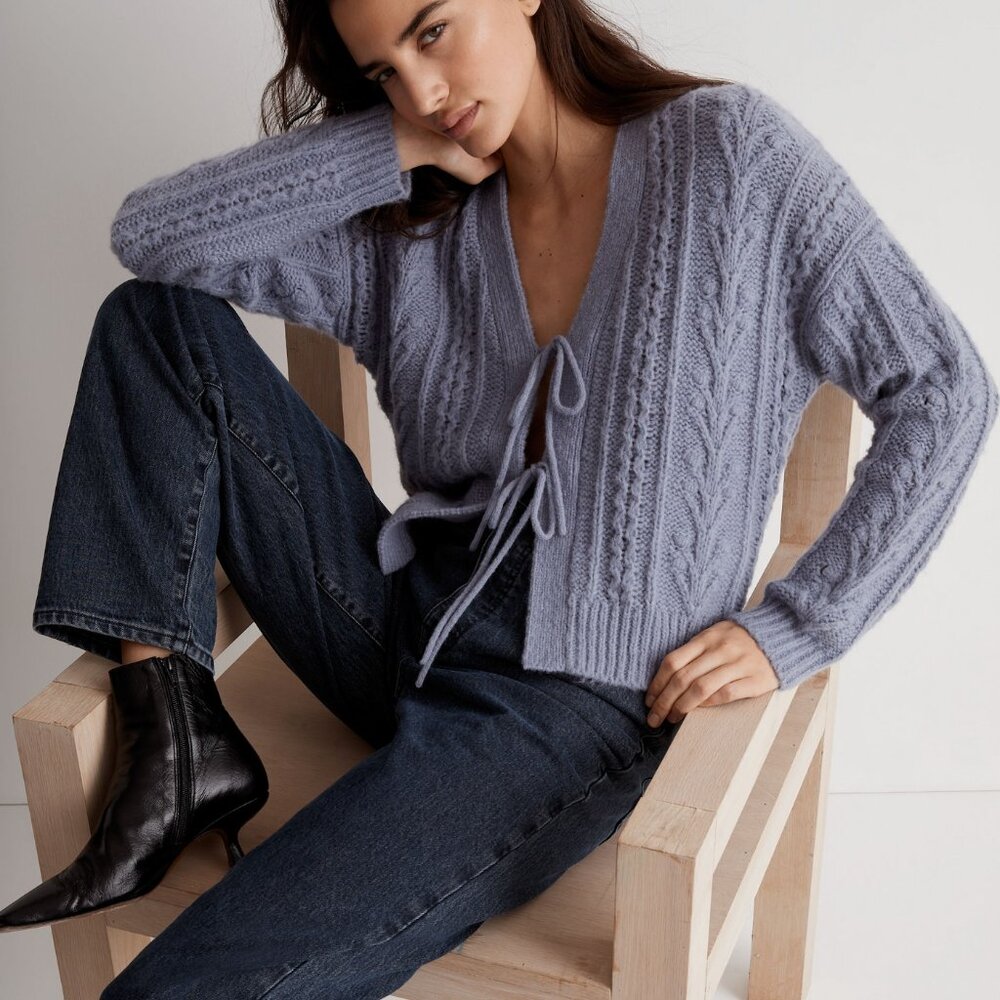 Madewell Cable Tie Front Cardigan Sweater - Peri